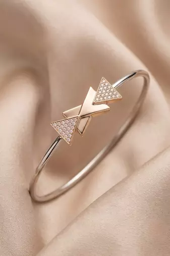 92.5 sterling silver rose gold geometric bow bracelet for women