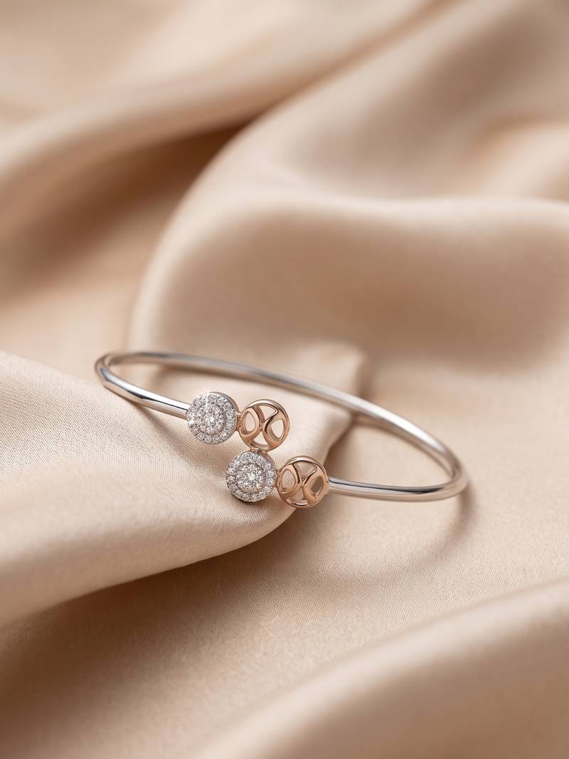 92.5 sterling silver dual halo charm open bracelet for women