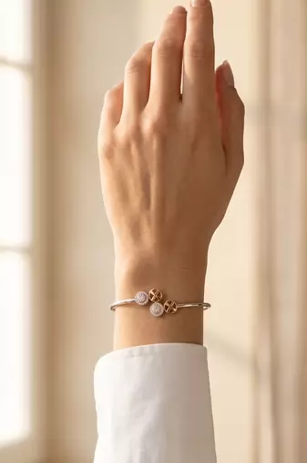 92.5 sterling silver dual halo charm open bracelet for women
