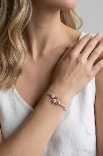 92.5 sterling silver dual halo charm open bracelet for women