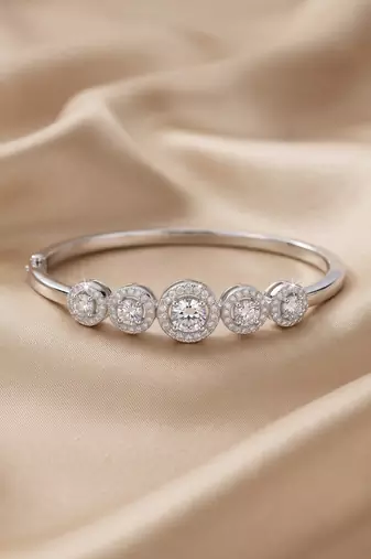 92.5 sterling silver five stone halo diamond bracelet for women