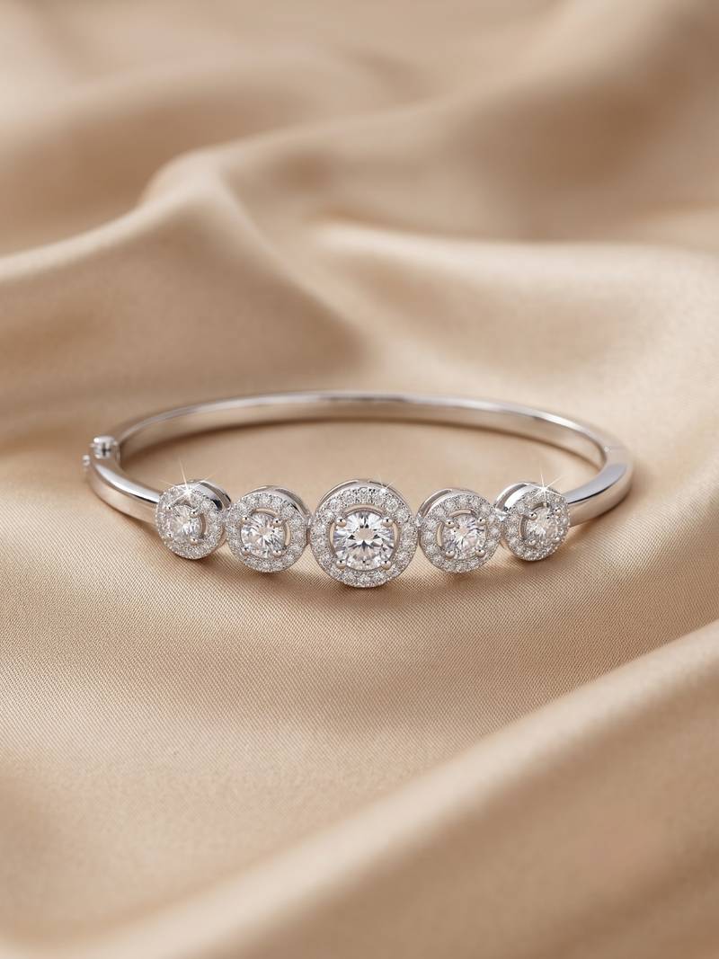 92.5 sterling silver five stone halo diamond bracelet for women