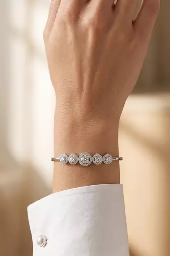 92.5 sterling silver five stone halo diamond bracelet for women