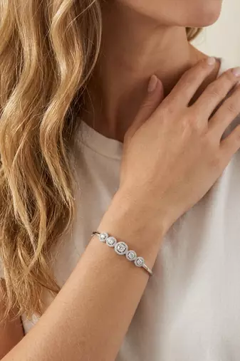 92.5 sterling silver five stone halo diamond bracelet for women