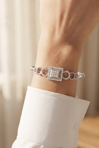 925 silver radiant square halo bracelet for women