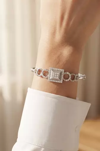 925 silver radiant square halo bracelet for women