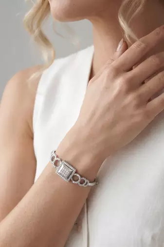 925 silver radiant square halo bracelet for women