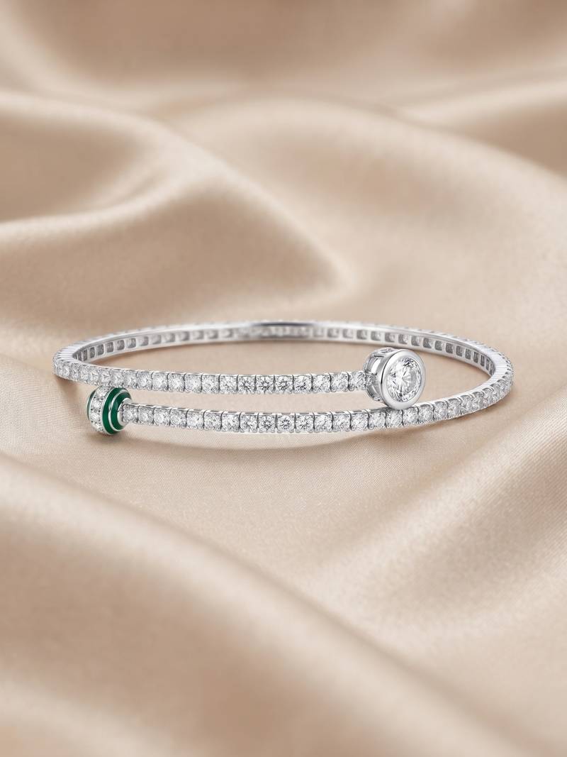 925 silver emerald charm wrap bracelet for women