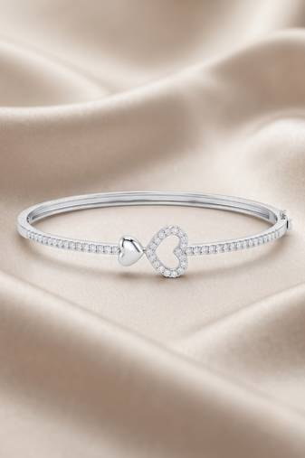 925 silver twin love heart sparkle bracelet for women