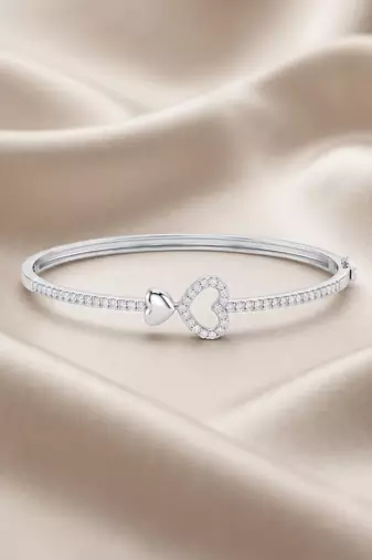 925 silver twin love heart sparkle bracelet for women