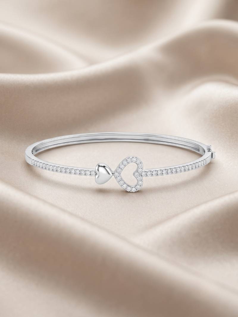 925 silver twin love heart sparkle bracelet for women