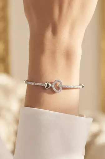 925 silver twin love heart sparkle bracelet for women