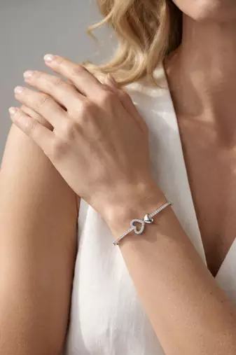 925 silver twin love heart sparkle bracelet for women