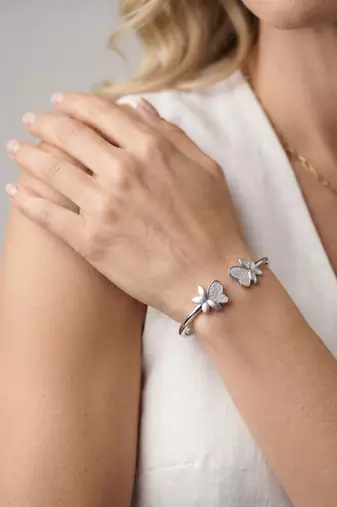 925 silver butterfly love cuff bracelet for women