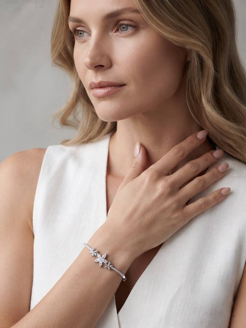 925 silver floral bloom bracelet for women