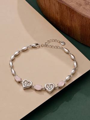 925 silver pink heart & rose quartz bracelet for women 1