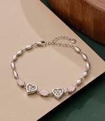 925 silver pink heart & rose quartz bracelet for women