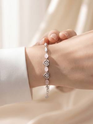 925 silver pink heart & rose quartz bracelet for women 2