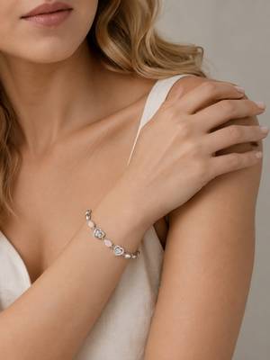 925 silver pink heart & rose quartz bracelet for women 3