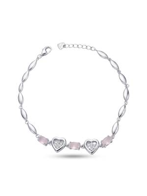925 silver pink heart & rose quartz bracelet for women 4