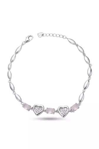 925 silver pink heart & rose quartz bracelet for women