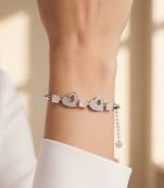 925 silver pink crystal double heart bracelet for women