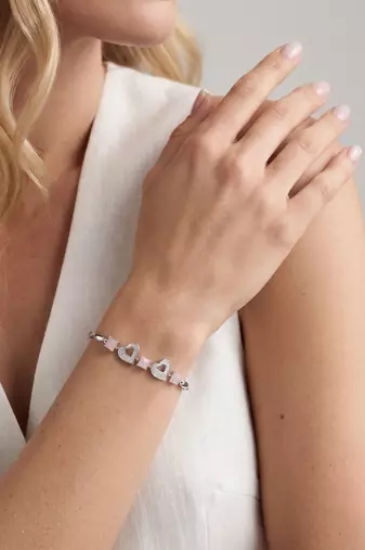 925 silver pink crystal double heart bracelet for women