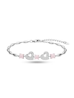 925 silver pink crystal double heart bracelet for women 4