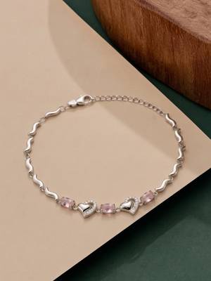 925 silver pink gemstone open heart bracelet for women 1