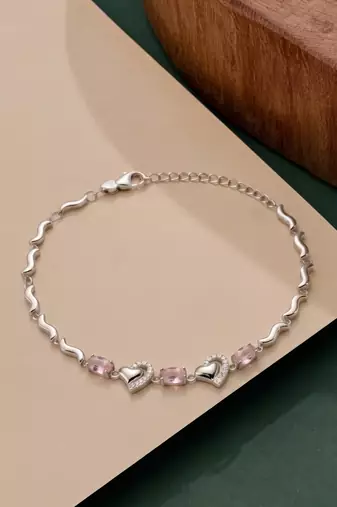 925 silver pink gemstone open heart bracelet for women