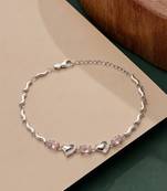 925 silver pink gemstone open heart bracelet for women