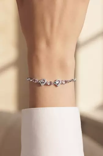 925 silver pink gemstone open heart bracelet for women