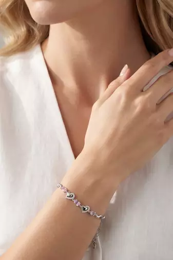 925 silver pink gemstone open heart bracelet for women