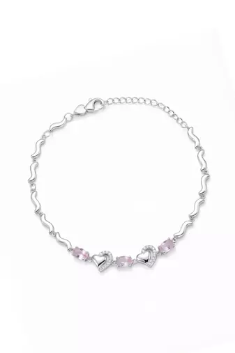 925 silver pink gemstone open heart bracelet for women