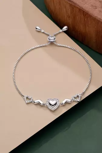 925 silver triple heart adjustable bracelet for women