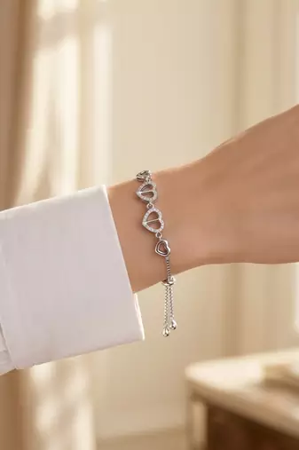 925 silver interlocking heart bracelet for women