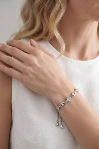 925 silver clover flower crystal bracelet for women