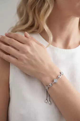 925 silver clover flower crystal bracelet for women