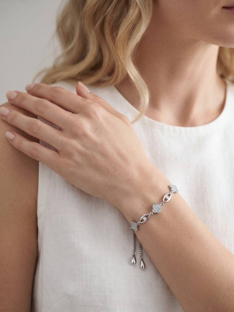 925 silver clover flower crystal bracelet for women
