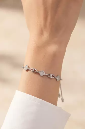 925 silver clover flower crystal bracelet for women