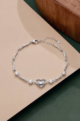 925 silver triple crystal heart bracelet for women