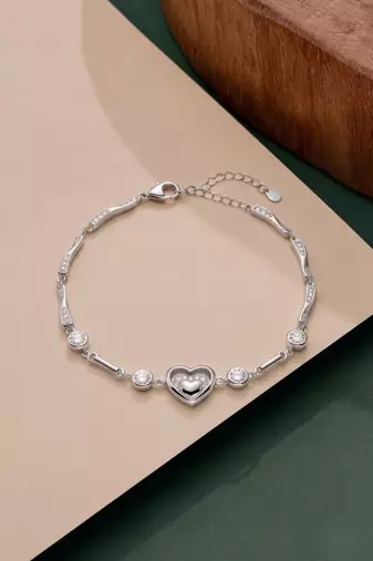 925 silver triple crystal heart bracelet for women