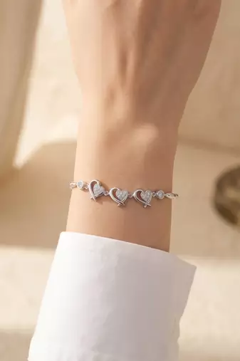 925 silver three heart ribbon bracelet for women