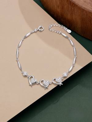 925 silver three heart ribbon bracelet for women 2