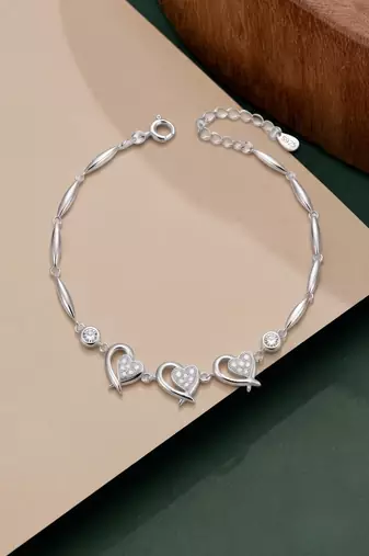 925 silver three heart ribbon bracelet for women