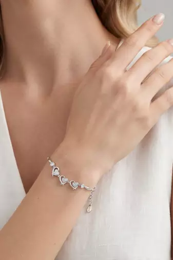 925 silver three heart ribbon bracelet for women