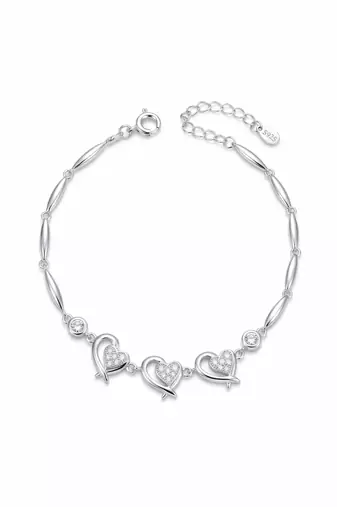 925 silver three heart ribbon bracelet for women