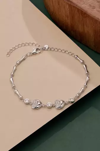 925 silver double heart & crystal link bracelet for women