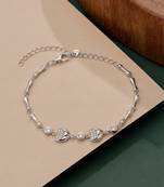 925 silver double heart & crystal link bracelet for women