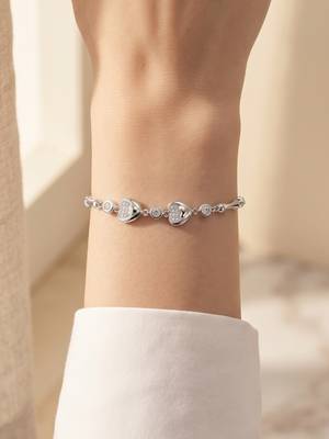 925 silver double heart & crystal link bracelet for women 2
